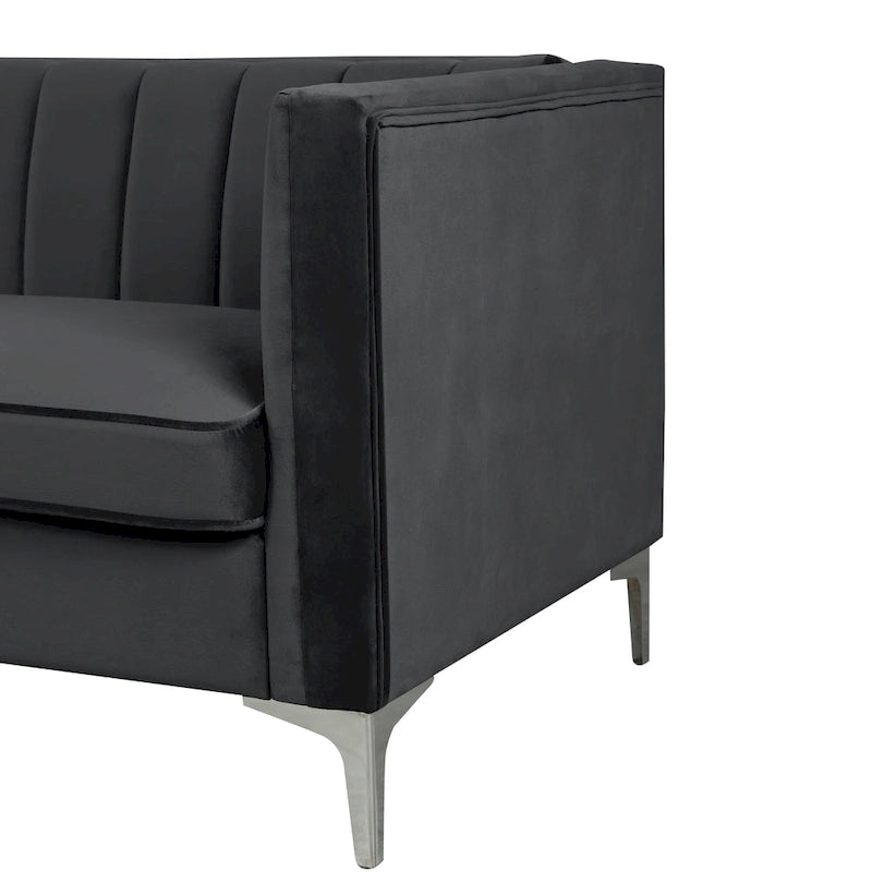 Morden Fort Modern 2 Pieces of Chair and Sofa Couch Set with Dutch Velvet Grey, Iron Legs