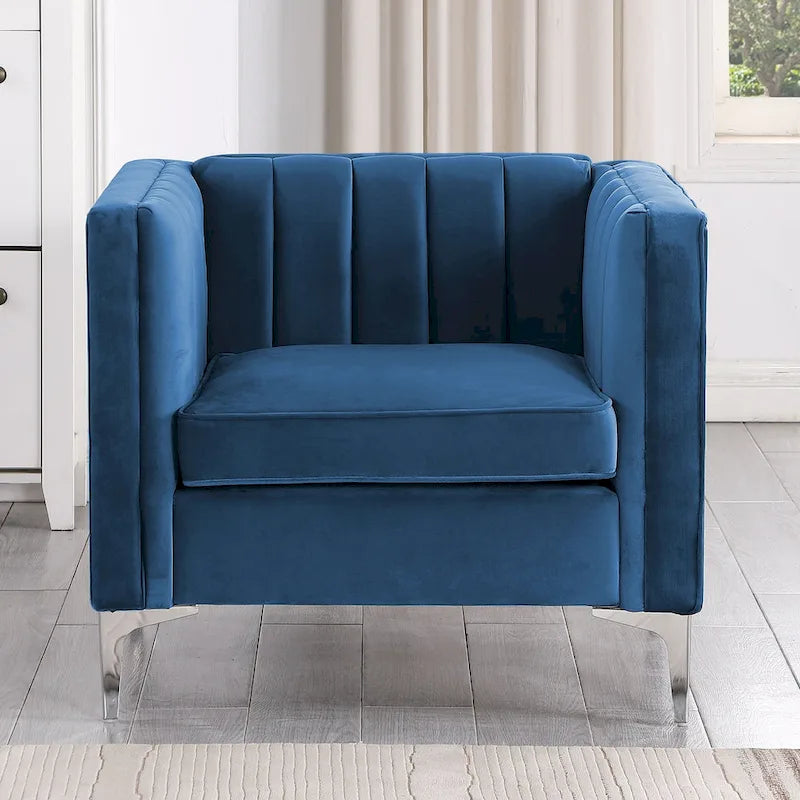 Morden Fort Modern 2 Pieces of Chair and Sofa Couch Set with Dutch Velvet Grey, Iron Legs