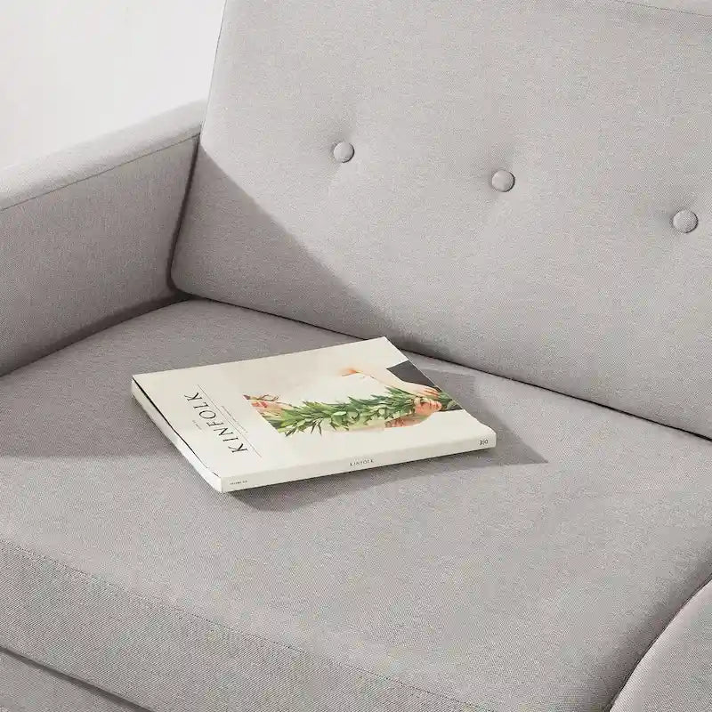 ADAIR Modern Tufted Linen Sofa with Armrest Pockets by Crown Comfort