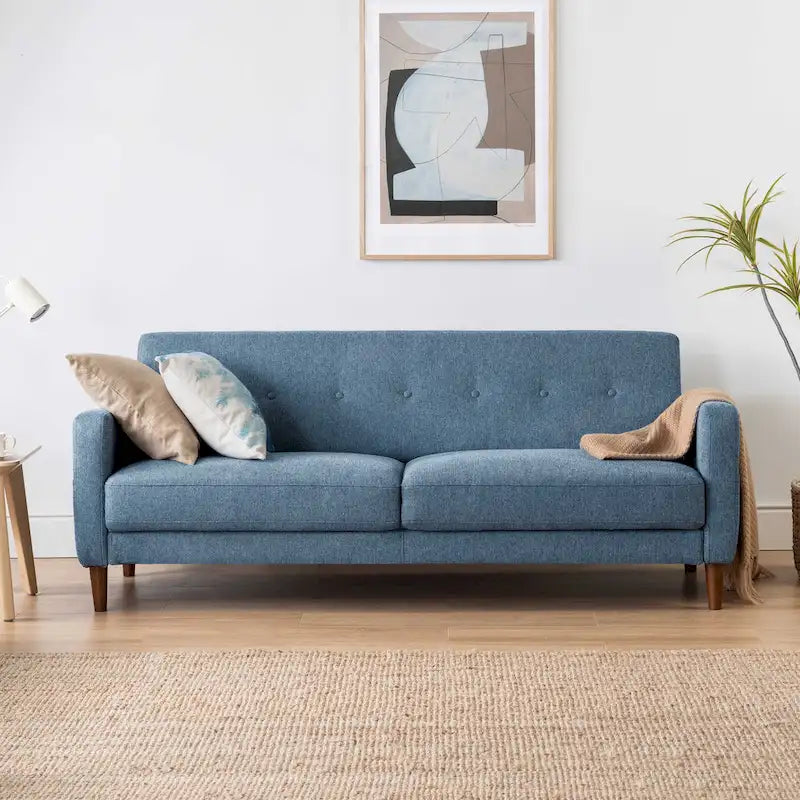 ADAIR Modern Tufted Linen Sofa with Armrest Pockets by Crown Comfort