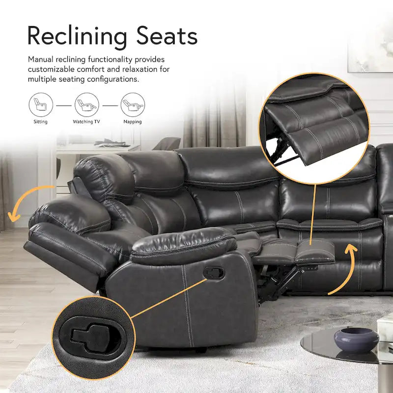 Furniture of America Sory Transitional Faux Leather Reclining Sectional Sofa