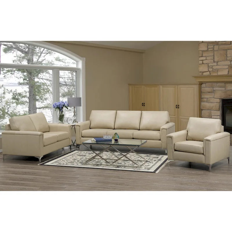 Lessa Modern Premium Top Grain Leather Sofa and Chair Set