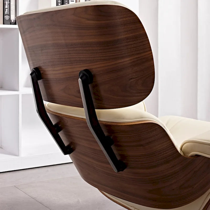 Mid-century Modern Lounger Real Leather Arm Chair and Ottoman Set