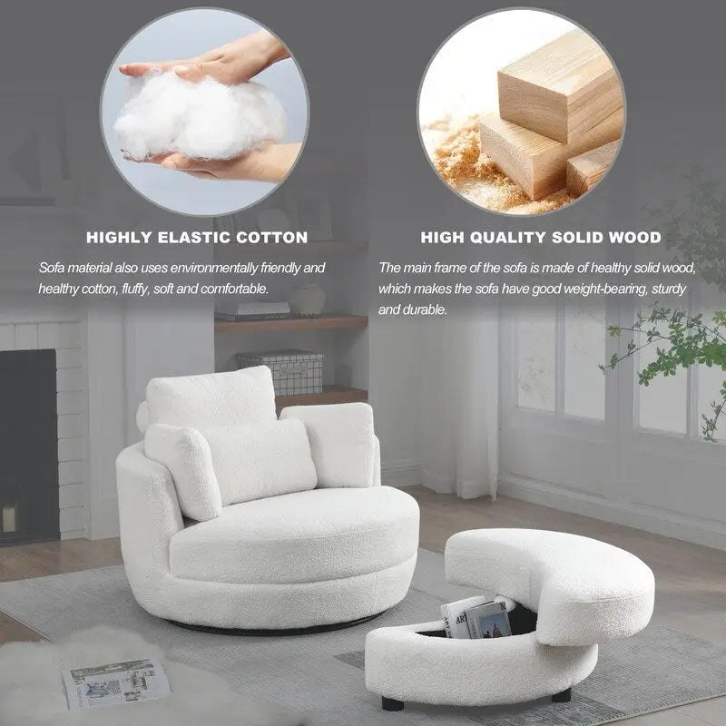 Circle Swivel Chair with Moon Storage Ottoman and 4 Pillows