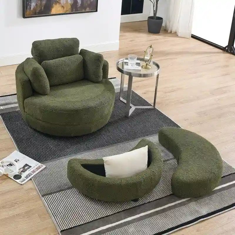 Circle Swivel Chair with Moon Storage Ottoman and 4 Pillows