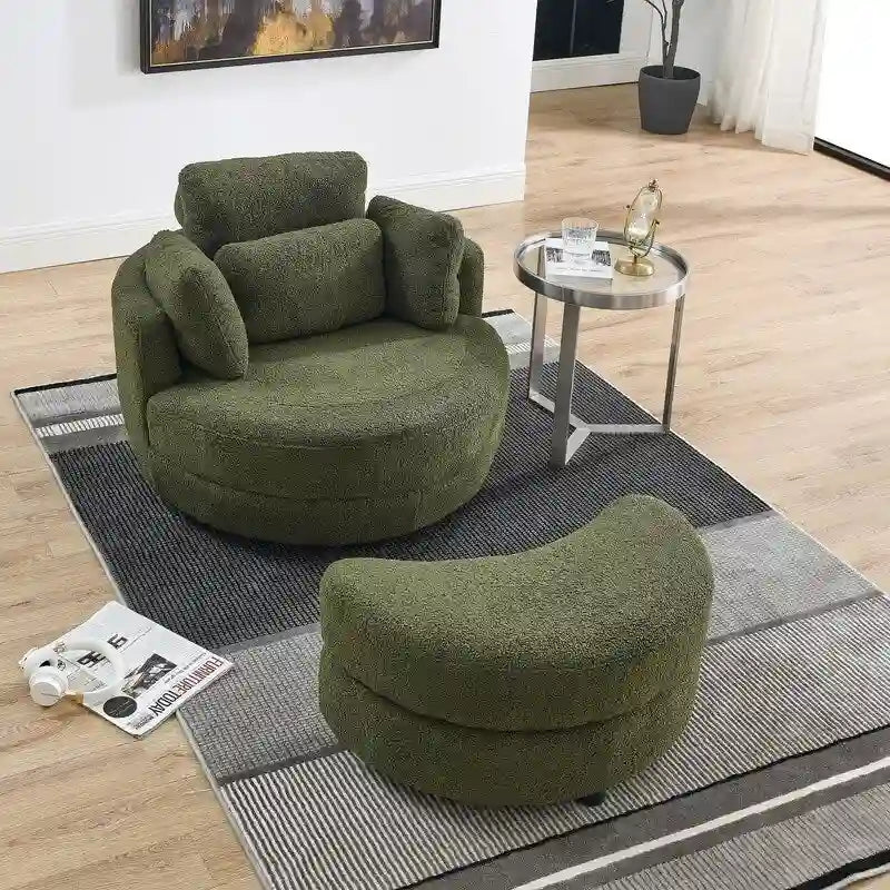 Circle Swivel Chair with Moon Storage Ottoman and 4 Pillows