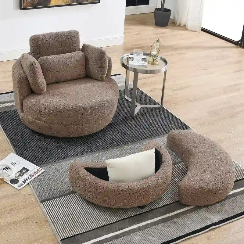 Circle Swivel Chair with Moon Storage Ottoman and 4 Pillows