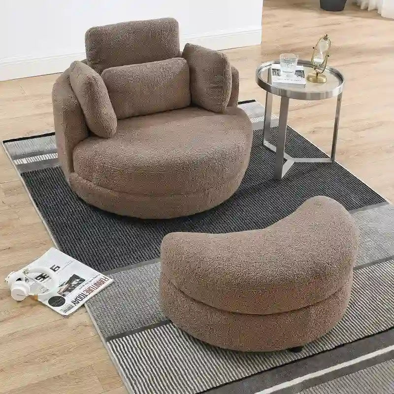Circle Swivel Chair with Moon Storage Ottoman and 4 Pillows