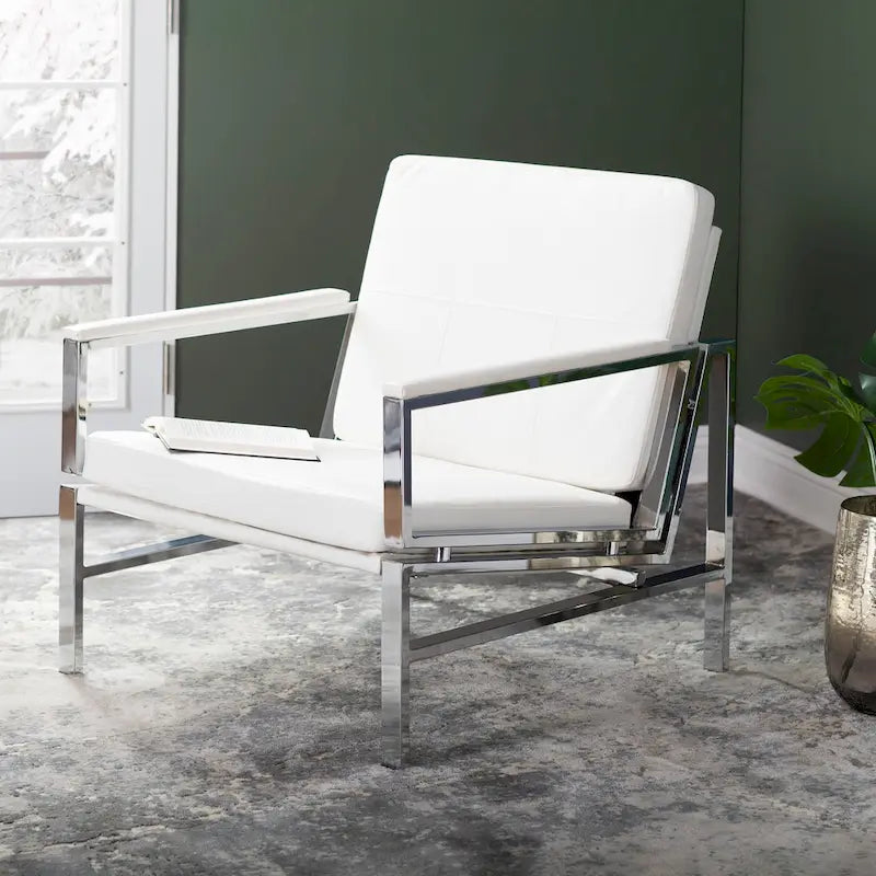 Strick & Bolton Regina Metal and Bonded Leather Mid Century Accent Chair