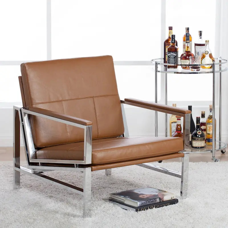 Strick & Bolton Regina Metal and Bonded Leather Mid Century Accent Chair