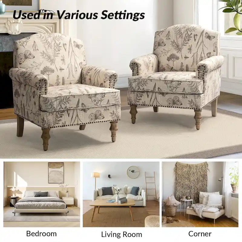 Yahweh Farmhouse Nailhead Armchair with Rolled Arms by HULALA HOME(Set of 2)