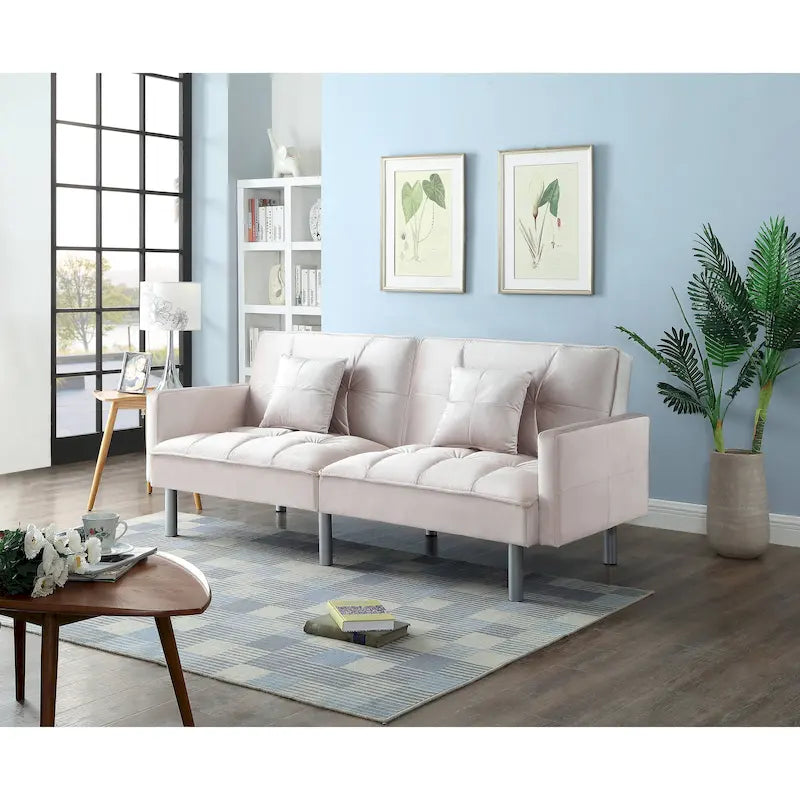 75.6 Lovely Velvet Convertible Sleeper Sofa Bed Futon Love Seats