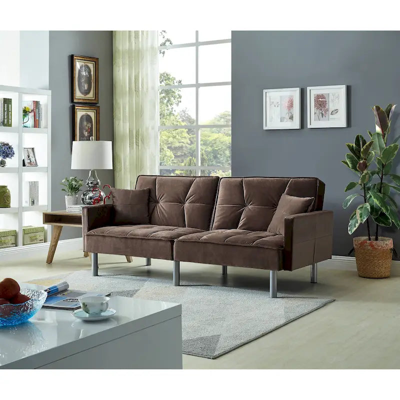 75.6 Lovely Velvet Convertible Sleeper Sofa Bed Futon Love Seats