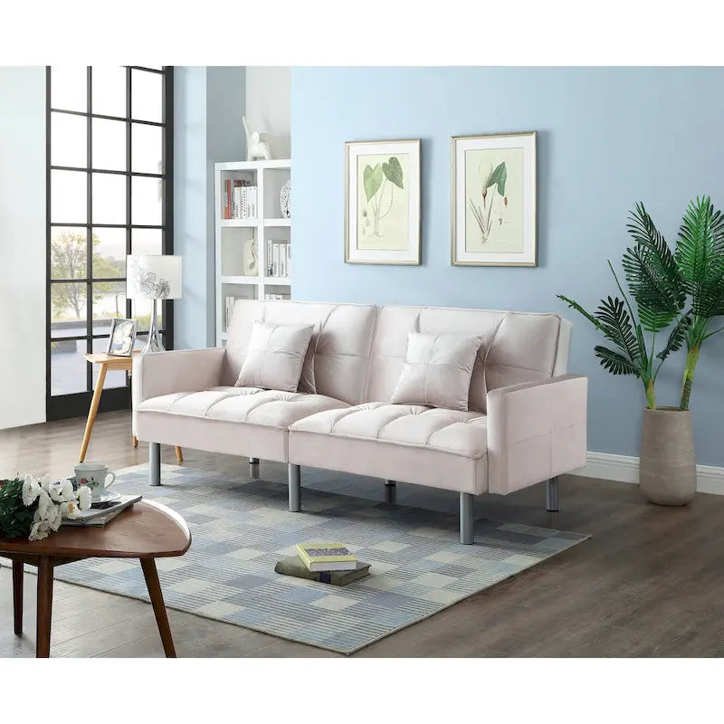 75.6 Lovely Velvet Convertible Sleeper Sofa Bed Futon Love Seats