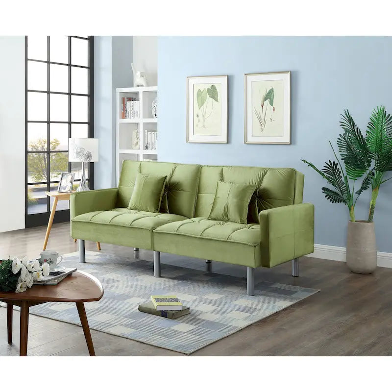 75.6 Lovely Velvet Convertible Sleeper Sofa Bed Futon Love Seats