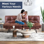 Futon Sofa Bed, Faux Leather Convertible Sofa with Adjustable Splitback Armrests for Compact Living Space, Twin Size