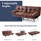 Futon Sofa Bed, Faux Leather Convertible Sofa with Adjustable Splitback Armrests for Compact Living Space, Twin Size