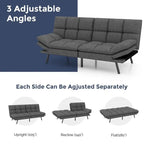 Futon Sofa Bed, Faux Leather Convertible Sofa with Adjustable Splitback Armrests for Compact Living Space, Twin Size