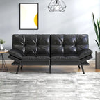 Futon Sofa Bed, Faux Leather Convertible Sofa with Adjustable Splitback Armrests for Compact Living Space, Twin Size
