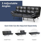 Futon Sofa Bed, Faux Leather Convertible Sofa with Adjustable Splitback Armrests for Compact Living Space, Twin Size
