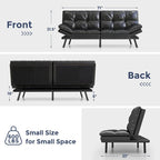 Futon Sofa Bed, Faux Leather Convertible Sofa with Adjustable Splitback Armrests for Compact Living Space, Twin Size