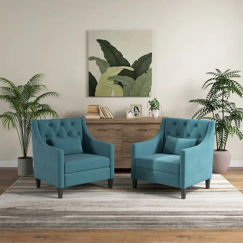 HUIMO Arm Chair Comfy Club Chair with Pillow Beige/ Dark Teal/ Blue
