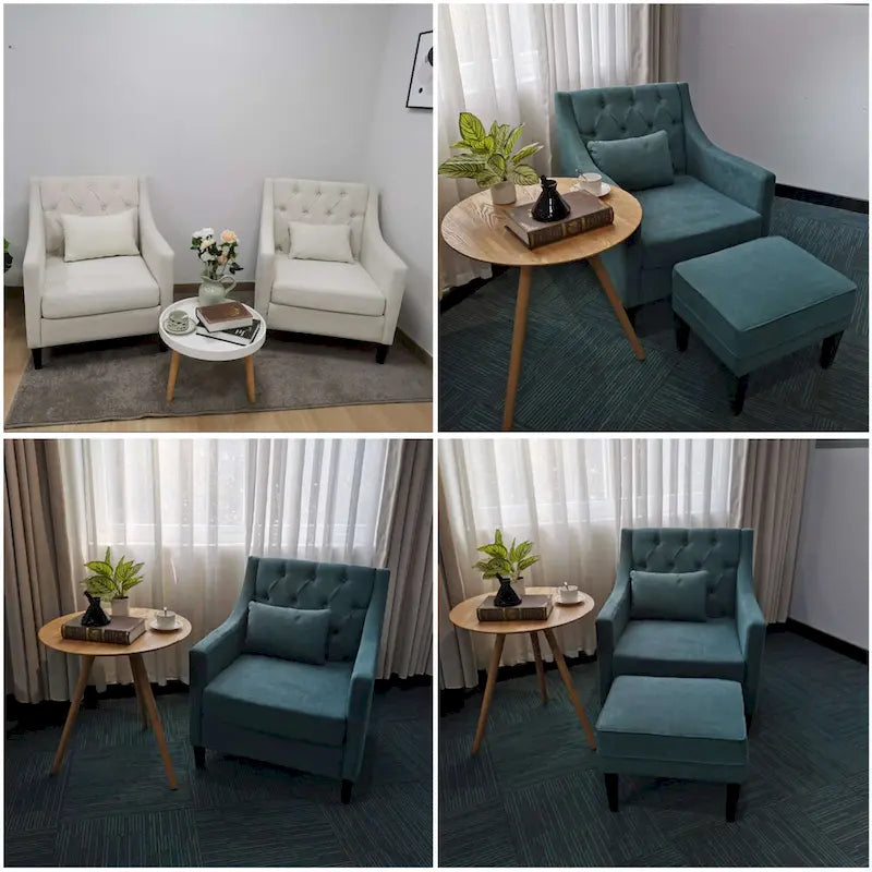 HUIMO Arm Chair Comfy Club Chair with Pillow Beige/ Dark Teal/ Blue