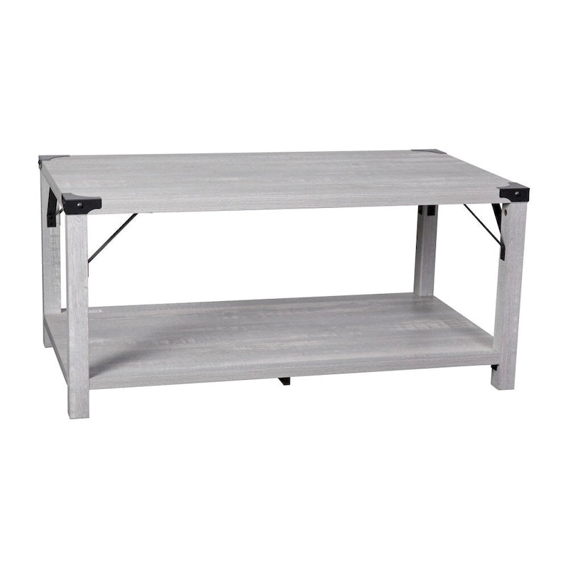 2-Tier Coffee Table with Metal Side Braces and Corner Caps