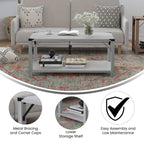 2-Tier Coffee Table with Metal Side Braces and Corner Caps