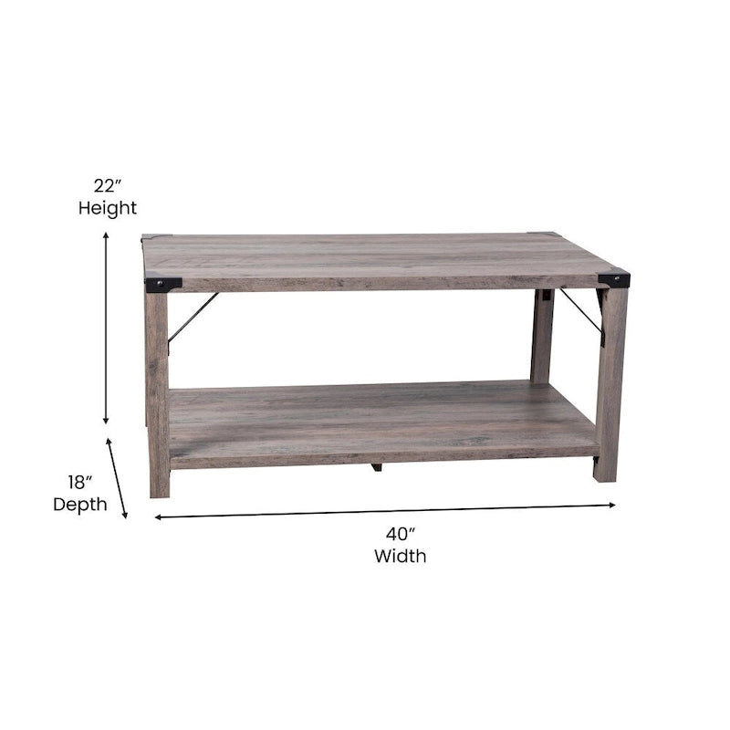 2-Tier Coffee Table with Metal Side Braces and Corner Caps