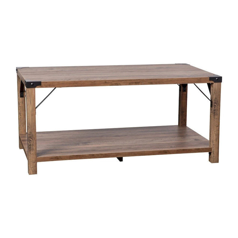 2-Tier Coffee Table with Metal Side Braces and Corner Caps