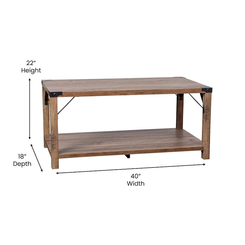 2-Tier Coffee Table with Metal Side Braces and Corner Caps