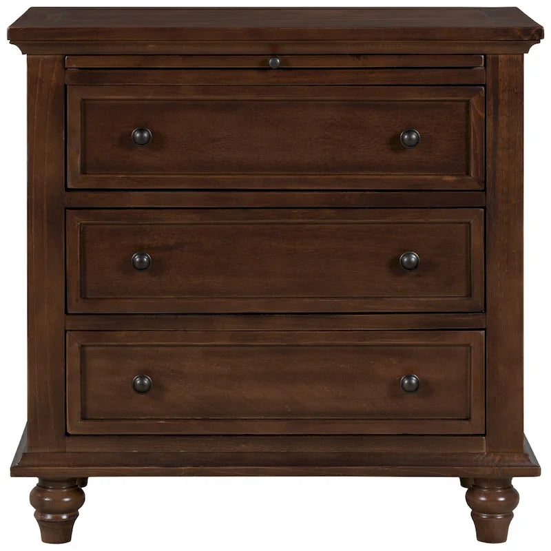 3-Drawer Storage Wood Cabinet, End Table with Pull out Tray