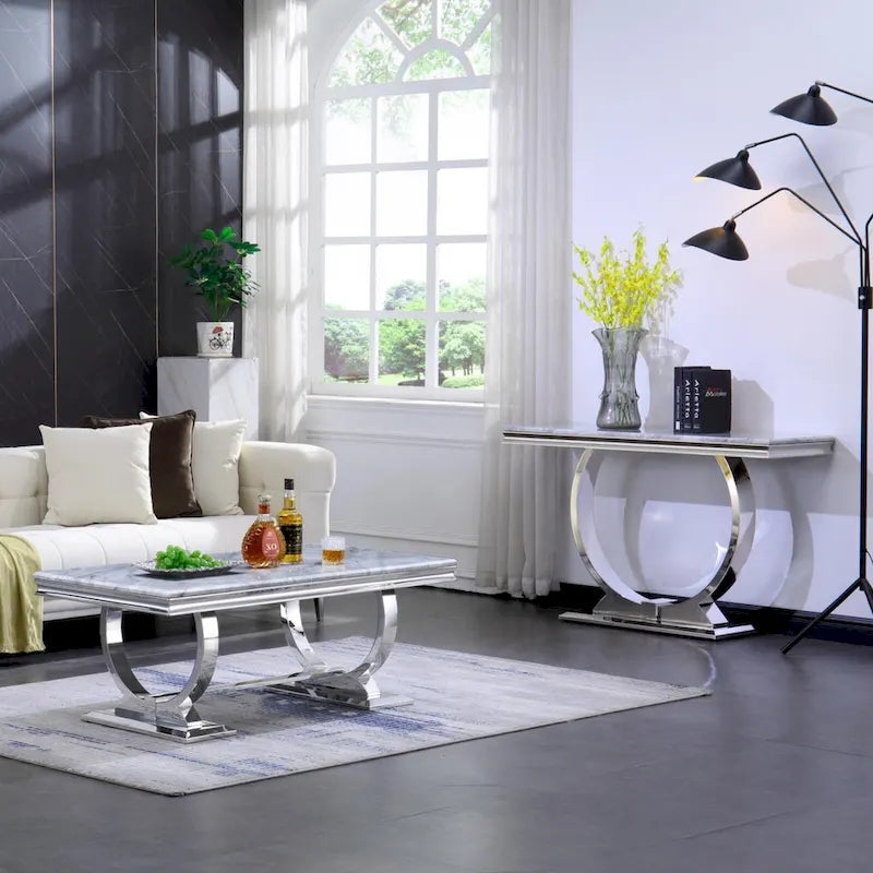Modern Console Tables With Metal U Base and Gloss texture top