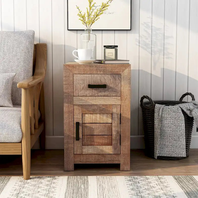 Anaisha Rustic Warm Natural Tone 23-inch Solid Wood Storage Side Table by Furniture of America