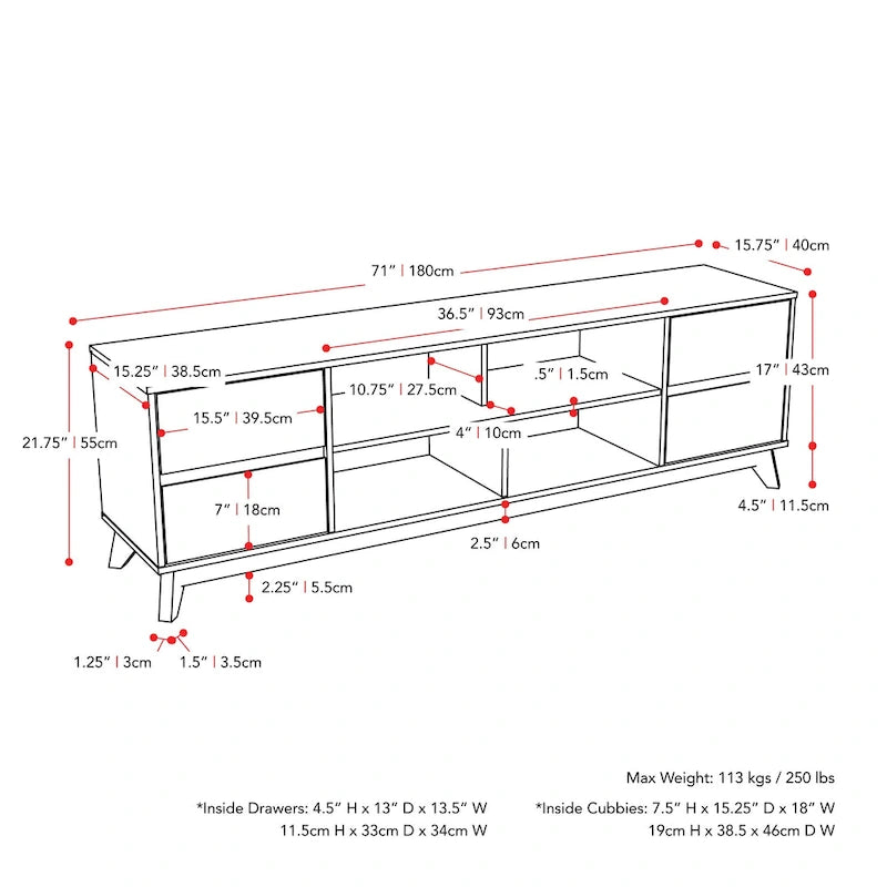 Hollywood Modern TV Stand with Drawers for TV's up to 85