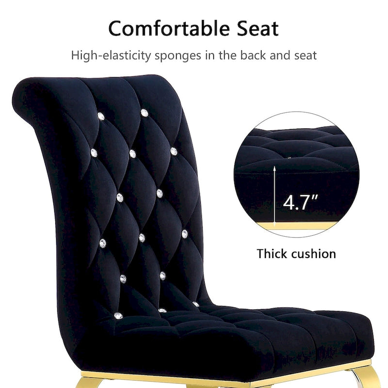 Velvet Upholstered Chairs with Crystal Decor Button Tufted back and Mirror metal Cabriole Legs