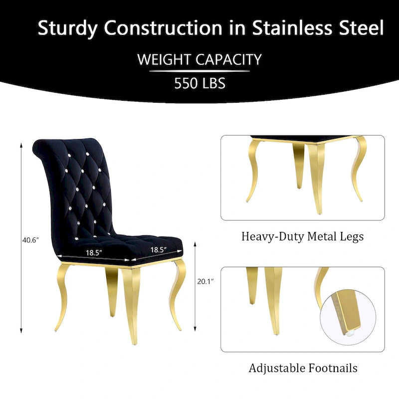 Velvet Upholstered Chairs with Crystal Decor Button Tufted back and Mirror metal Cabriole Legs