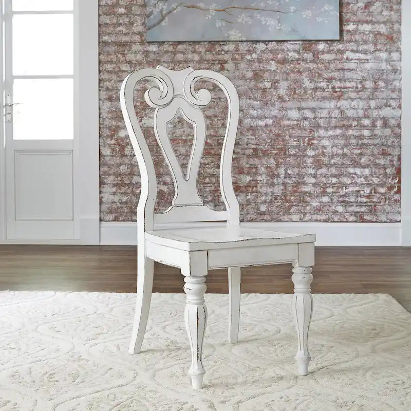 Magnolia Manor Antique White Weathered Bark Opt 7 Piece Leg Table Set