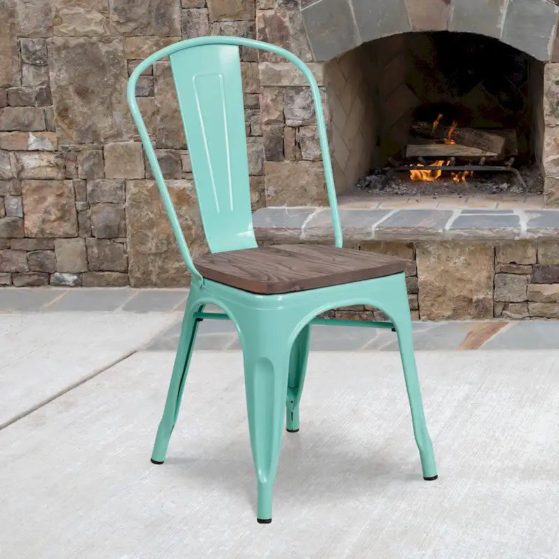 Metal Stackable Chair with Wood Seat - 17.75W x 20D x 33.5H - 17.75W x 20D x 33.5H