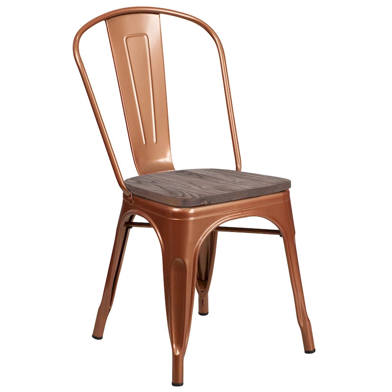 Metal Stackable Chair with Wood Seat - 17.75W x 20D x 33.5H - 17.75W x 20D x 33.5H