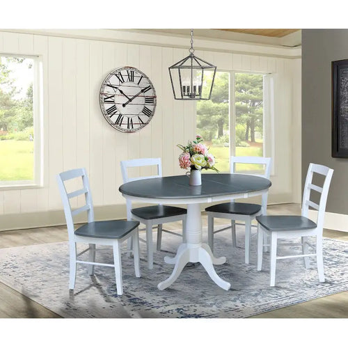36 Round Top Pedestal Ext Table with 12 Leaf and 4 Madrid Chairs