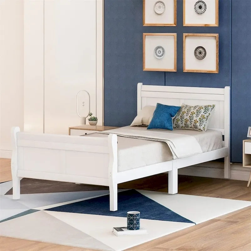  Wood Twin Sleigh Bed with Headboard and Footboard
