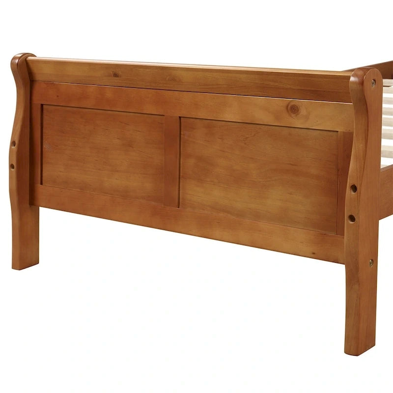 Wood Twin Sleigh Bed with Headboard and Footboard