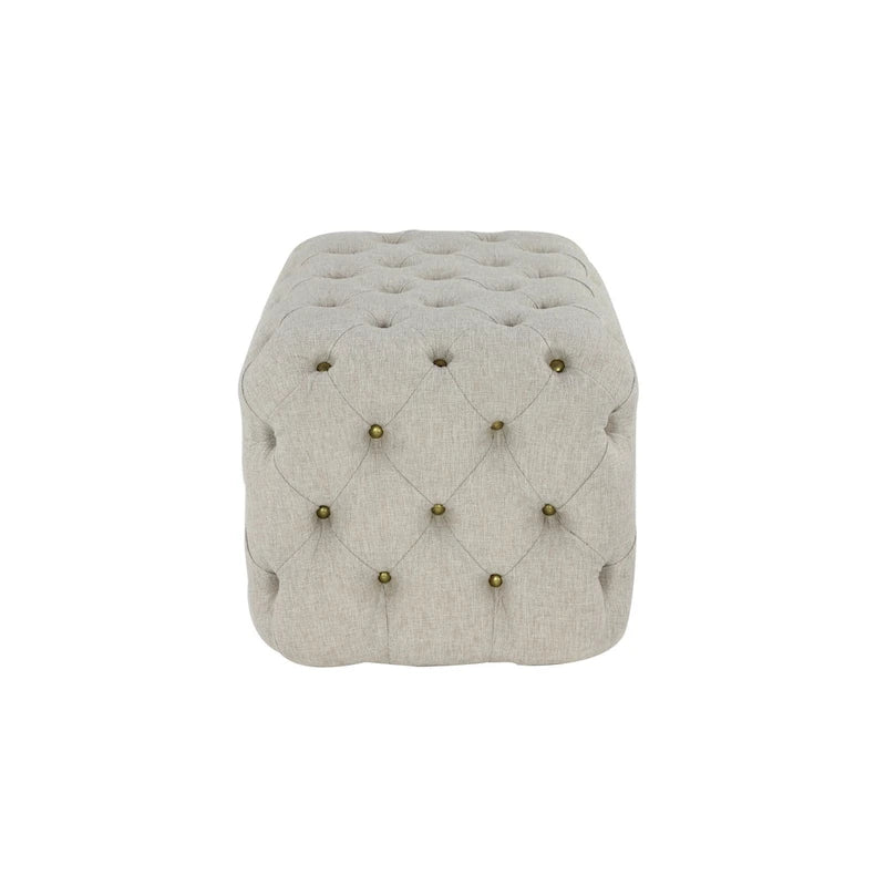 Linen Fabric Tufted Ottoman - Beige - Roche River Decor