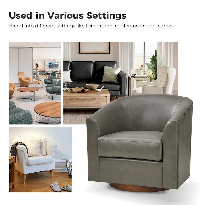Haley Modern Swivel Barrel Faux Leather Chair with Solid Wood Base Set of 2 by HULALA HOME