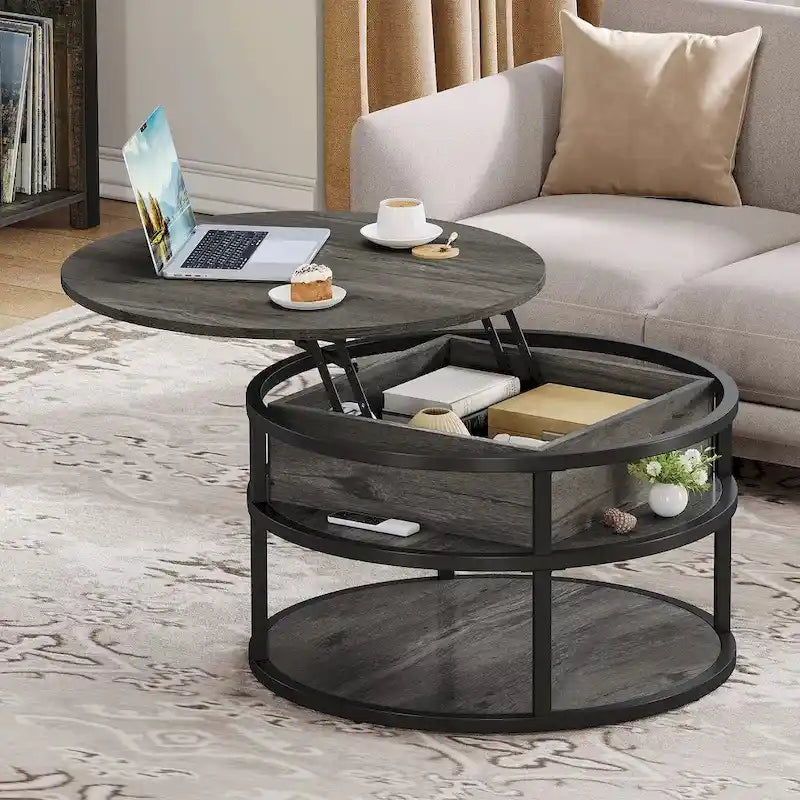 Moasis Round Lift Top Coffee Table with Hidden Storage