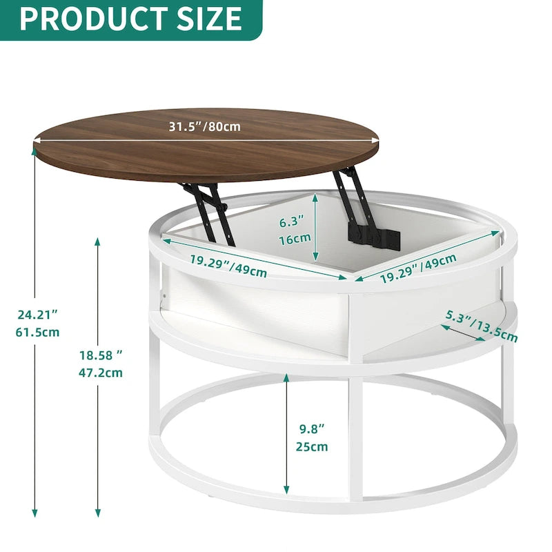 Moasis Round Lift Top Coffee Table with Hidden Storage