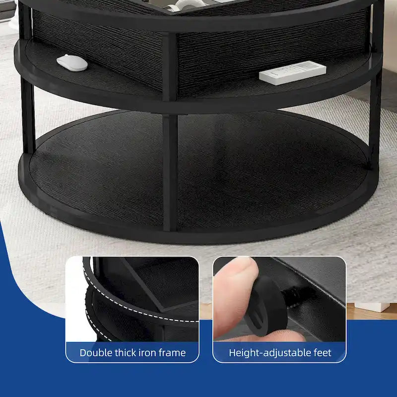 Moasis Round Lift Top Coffee Table with Hidden Storage