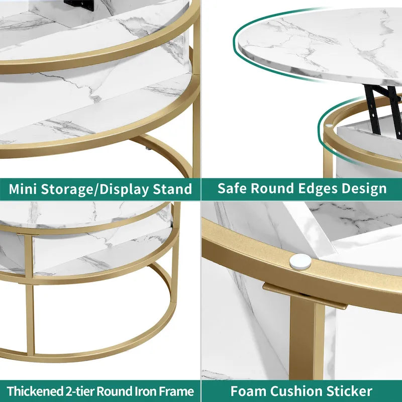 Moasis Round Lift Top Coffee Table with Hidden Storage